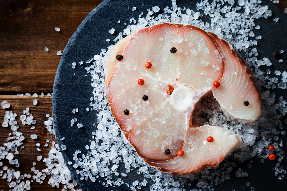 fresh swordfish on crushed ice ready to be cooked