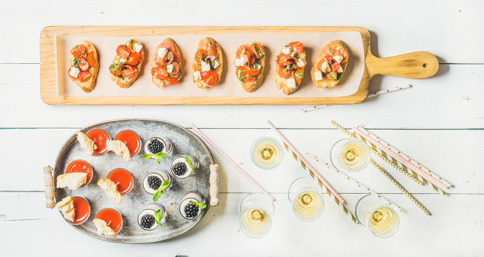 Utiliza los vasos altos y de tipo chupito para cremas y pequeños aperitivos.