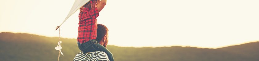happy family father and child on meadow with a kite in the summer on the nature